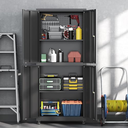 71" H Metal Tool Storage Cabinet with Lock and Wheels
