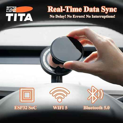 TITA Smart Display for Tesla Model 3 & Model Y with Magnetic Holder, Speed, Battery Level, Blind Spot Warning, Mileage; Zero-Delay Synchronous, OTA Updates, Head up Display for Model 3/Y (2021-2024)