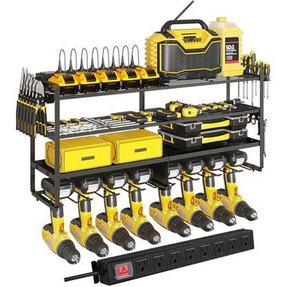 Power Tool Organizer Wall Mount with 4 Racks and 8 Cordless Drills
