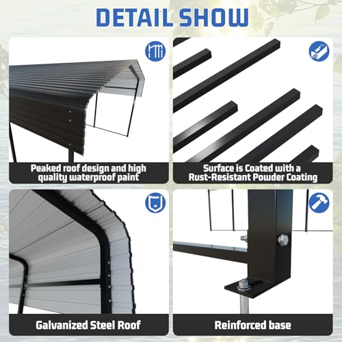 Metal Carport 10 * 15 FT Heavy Duty Carport Canopy with Galvanized Steel Roof Multi
