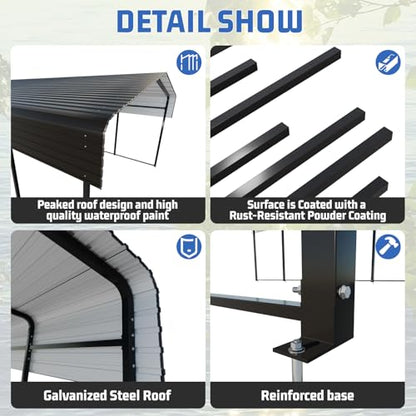 Metal Carport 10 * 15 FT Heavy Duty Carport Canopy with Galvanized Steel Roof Multi