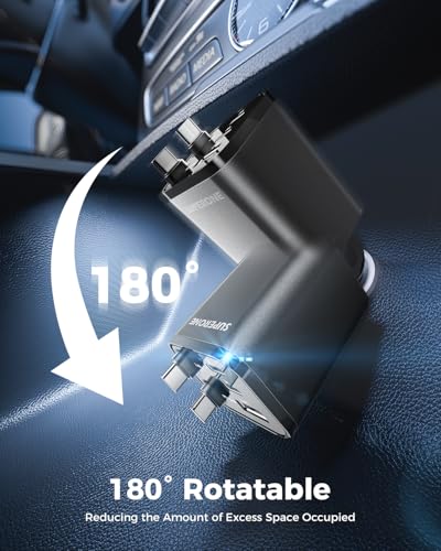 2026 Ultra Compact SUPERONE Retractable Car Charger with Dual Type C Cables
