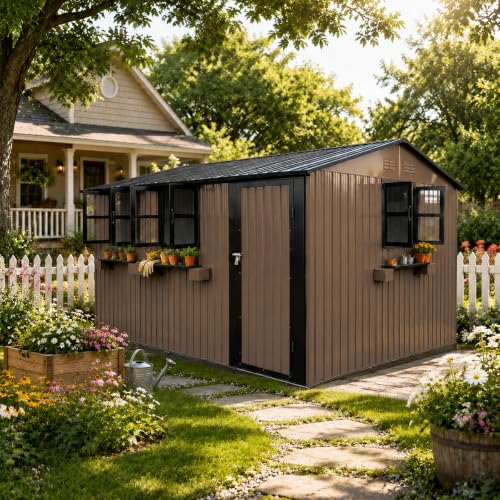 12x10 FT Outdoor Storage Shed with 3 Clear Windows