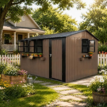12x10 FT Outdoor Storage Shed with 3 Clear Windows