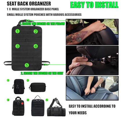 7 PACK Tactical Seat back organizer Truck organizer With 6 Detachable Pouches Universal For Car Truck Ford Jeep Military