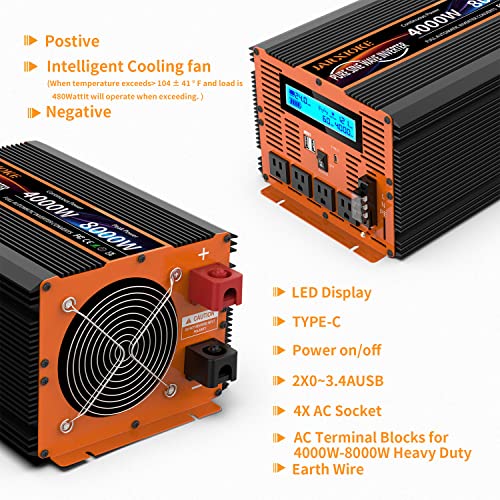 4000 Watt Pure Sine Wave Power Inverter 24V DC to 110V 120V Converter for Family RV Off Grid Solar System Car with Type