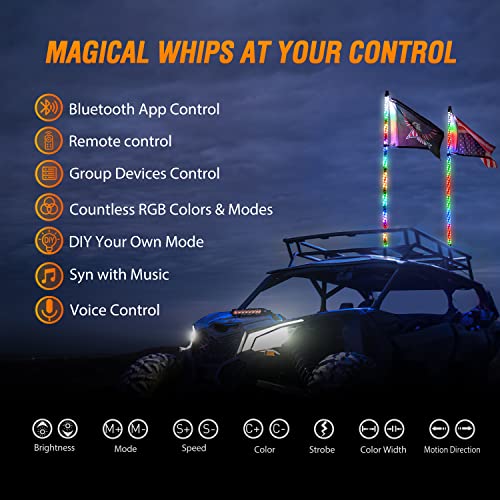 2PCS 3FT RGB LED Whip Light APP & Remote Control