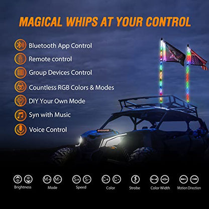 2PCS 5FT RGB LED Whip Lights APP & Remote Control