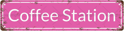 COFFEE STATION Space Vintage Metal Tin Street Sign Bar Cafe Garage Cave Home Room Wall Bathroom Farmhouse Garden Porch Patio Decor, 16 x 4 Inch