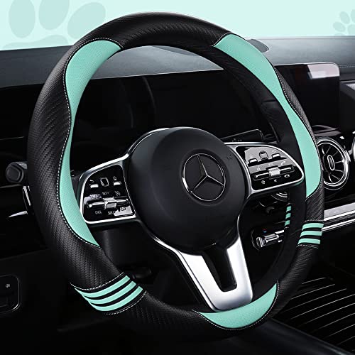 Car Steering Wheel Covers for Women Padded Carbon Fiber PU Leather Cute Auto Interior Accessories for Vehicle