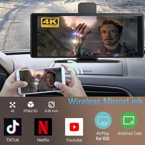 Wireless Carplay Screen for Car 10.26" 4K 360 Rotation Dash Cam Carplay&Android Auto Car Stereo 1080p Backup Camera GPS Navigation