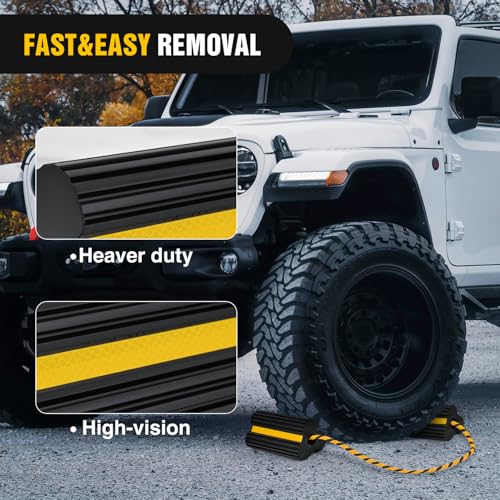 Wheel Chocks Rubber Yellow Reflective Strips 4 Pack with Rope