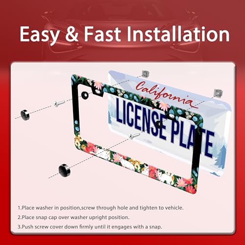 Cute Cat Flowers License Plate Frame Stainless Steel 2