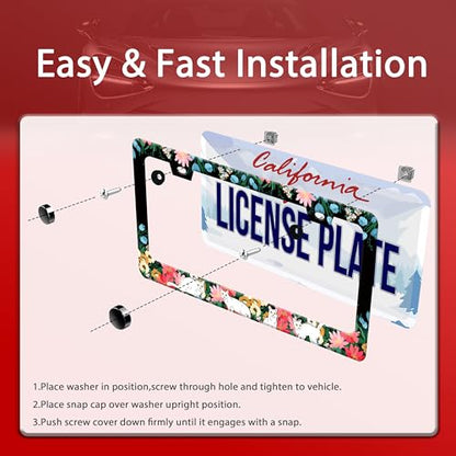 Cute Cat Flowers License Plate Frame Stainless Steel 2