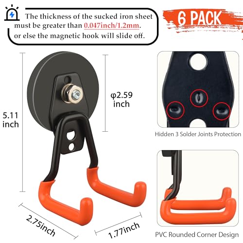 New Upgraded Heavy Duty Magnetic Garage Hooks (6 Count)
