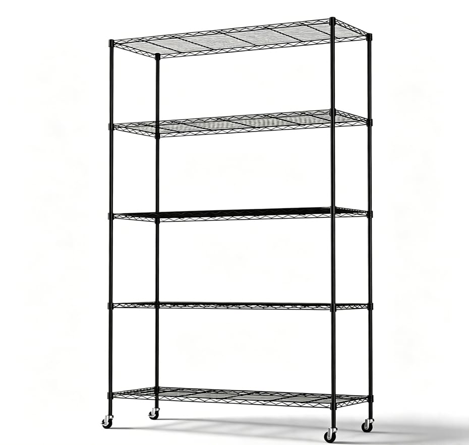 5 Tier Metal Storage Shelves 73''H Wire Shelving with Wheels for Storage Adjustable Heavy Duty Garage Shelving Storage Racks for Pantry Shelves Kitchen Office Garage