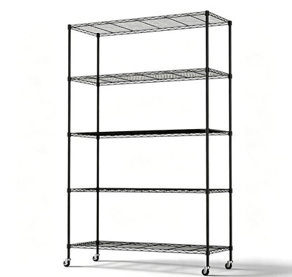 5 Tier Metal Storage Shelves 73''H Wire Shelving with Wheels for Storage Adjustable Heavy Duty Garage Shelving Storage Racks for Pantry Shelves Kitchen Office Garage