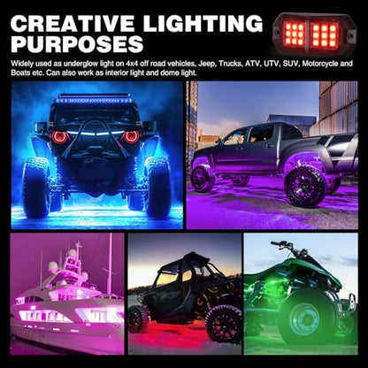 RGB LED Rock Lights Kit 8 PCS 18LED Wide Angle Wheel Well Light