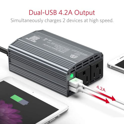 300W Power Inverter DC 12V to 110V AC Car Inverter with 4.2A Dual USB Car Adapter