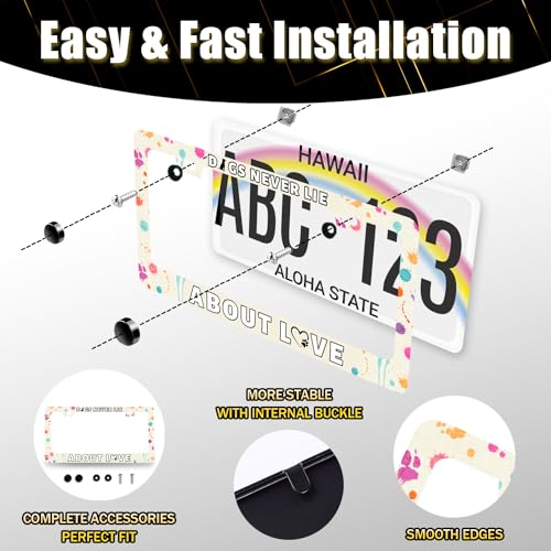 Stainless Steel Funny Dogs Text License Plate Frame 12.3 x 6.3 Inch