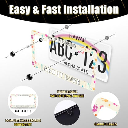 Stainless Steel Funny Dogs Text License Plate Frame 12.3 x 6.3 Inch