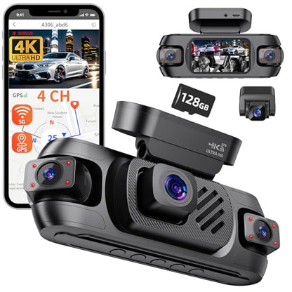 4 Channel Dash Cam Front and Rear 4K 360°View Dash Camera for Cars with GPS