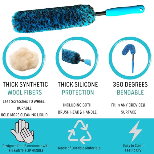 PRO Choice 4 Pack Long Handle Wheel Brush Kit for Cleaning Wheel and Tire