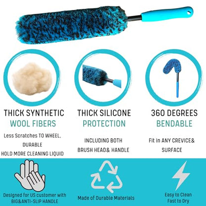 PRO Choice 4 Pack Long Handle Wheel Brush Kit for Cleaning Wheel and Tire