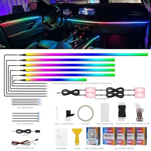 2026 Upgraded Dreamcolor Acrylic Interior Car LED Strip Light with Wireless APP