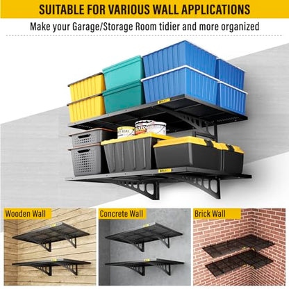 2Pack 2x3ft Adjustable Metal Garage Wall Shelving Heavy Duty Garage Storage Shelf Wall Mounted Black (2 Count)