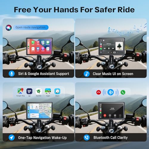5 Inch Motorcycle Carplay GPS Navigation System with Apple Carplay and Android Auto Portable Screen with Dual Bluetooth