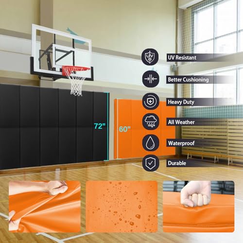 60" 72" High Gym Wall Padding 2" Thick Foam Basketball Court Wall Mount Protector for Garage Taekwondo Babyroom
