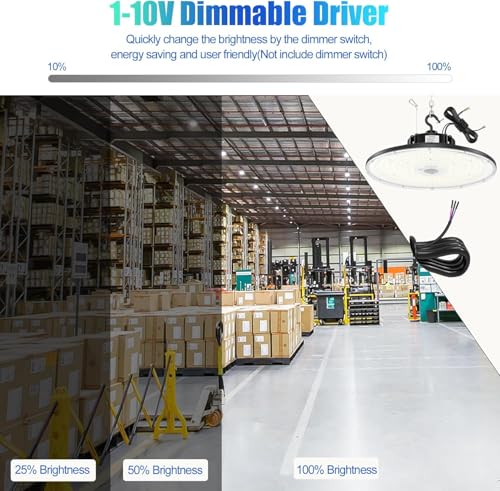 6Pack Commercial Bay Lighting 150W 200W 240W Wattage Adjustable 3000K 4000K 5000K 33600Lumen Waterproof Basement Warehouse Gym UL Listed LED Low Bay Lights