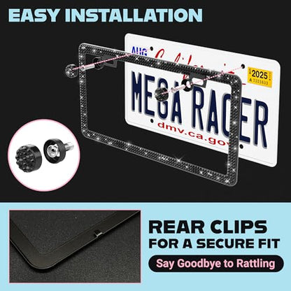 Elegant Black Bling License Plate Frames for Women