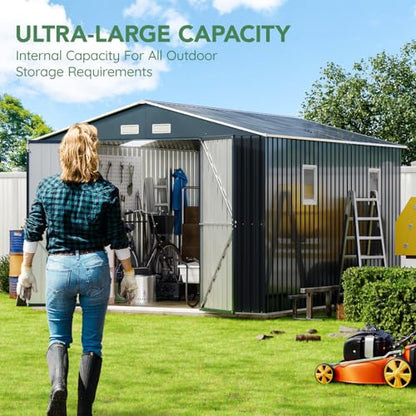 10x12X7.5FT Outdoor Steel Storage Shed with Lockable Doors and Frame Floor
