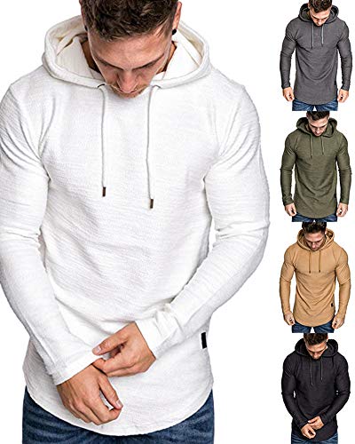 Mens Fashion Athletic Hoodies Sport Sweatshirts Solid Color Fleece Pullover white 2XL