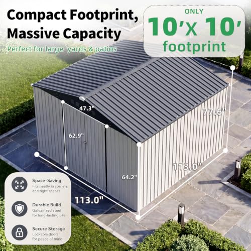10' x 10' Waterproof Metal Outdoor Storage Shed