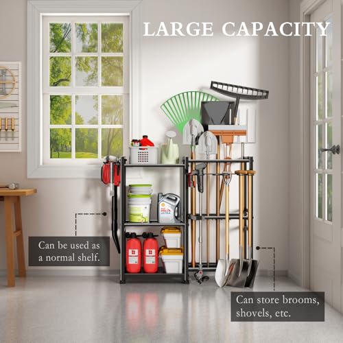 Garden Tool Organizer Storage Metal Yard Tool Organizer Heavy Duty Garden Tool Rack Stand with 2 Extra Hooks