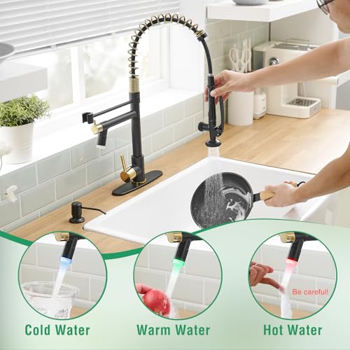 Commercial Kitchen Faucets with Pull Down Sprayer Matte Black&Gold