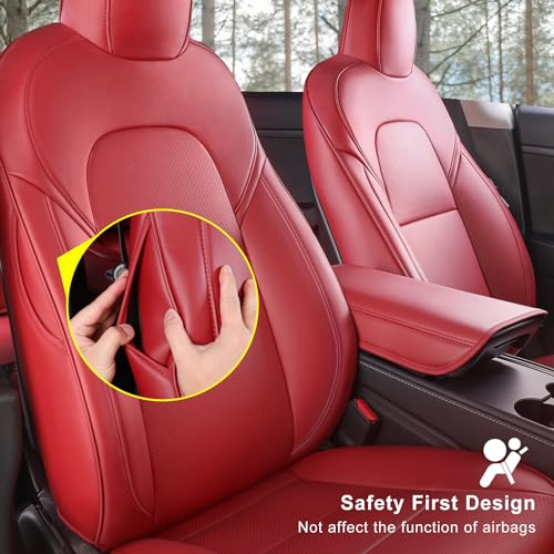 Tesla Model Y Car Seat Covers Nappa Leather Car Interior Seat Airbag Compatible Cushion Cover Full Set Custom Fit 2024 2023 2022 2021 2020 (11 Count)