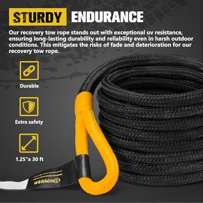 1.25"×30ft Kinetic Recovery Rope with 2 Soft Shackle Kit (30 Foot)