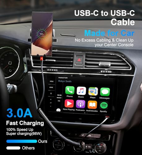 Coiled USB C Cable for Car 3FT&6FT USB C to C Fast Charging Cable CarPlay (2 Count)