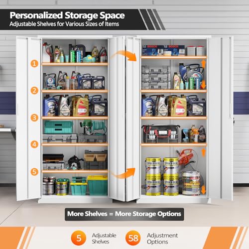 Metal Garage Storage Cabinet with 2 Doors and 5 Adjustable Shelves