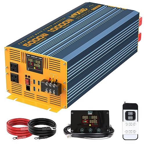 5000 Watt Power Inverter Pure Sine Wave 24V DC to 110V 120V 10000W Peak Heavy Duty Inverter with Remote Control and LED Display