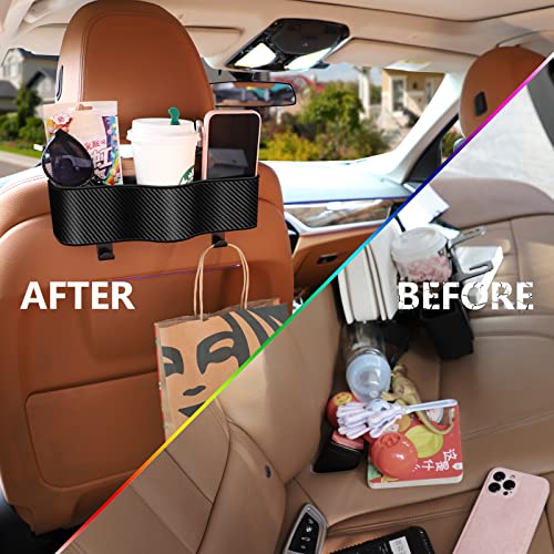 Car Headrest Organizer with Cup Holder &Hooks