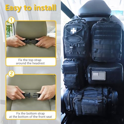 Universal Tactical Car Seat Back Organizer Bag Tactical Molle Vehicle Organizers Panel Vehicle Protector Organizers with 5 Detachable Pouches for Car