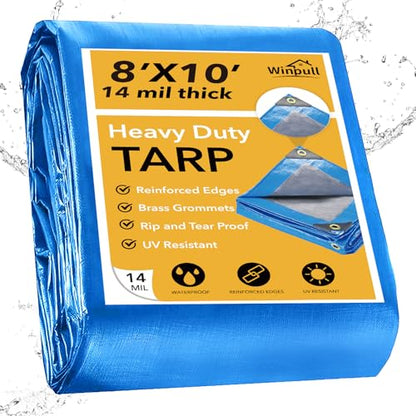 Heavy Duty Tarp 14 Mil Tarp Waterproof Blue 8x10 FT