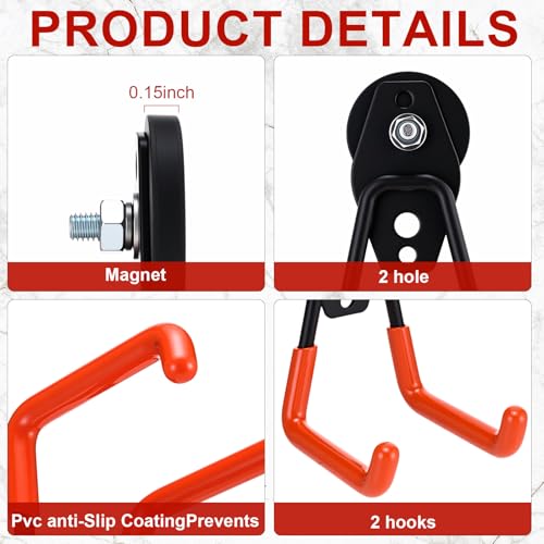 6 Pcs Large Magnetic Hooks Heavy Duty Garage Magnet Hooks Strong Storage Utility Magnetic Hangers with Anti Slip Rubber Coating for Indoor and Outdoor Hanging (6 Count)