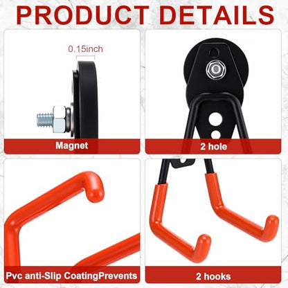 6 Pcs Large Magnetic Hooks Heavy Duty Garage Magnet Hooks Strong Storage Utility Magnetic Hangers with Anti Slip Rubber Coating for Indoor and Outdoor Hanging (6 Count)
