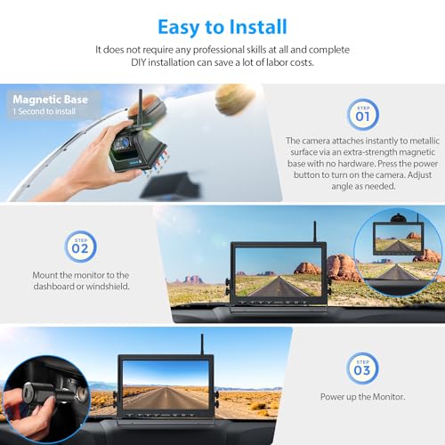 Magnetic Solar Wireless Backup Camera HD 1080P 10" DVR Monitor
